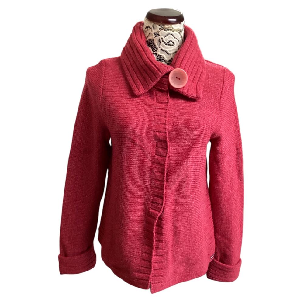 Saint James wool blend magnetic closure ribbed knit cardigan M red pink France